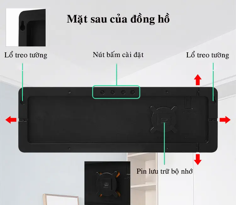 Đồng Hồ LED Điện Tử Treo Tường Màn Hình Lớn 16Inch Điều Khiển Từ Xa Đa Chức Năng Decor Phòng 5