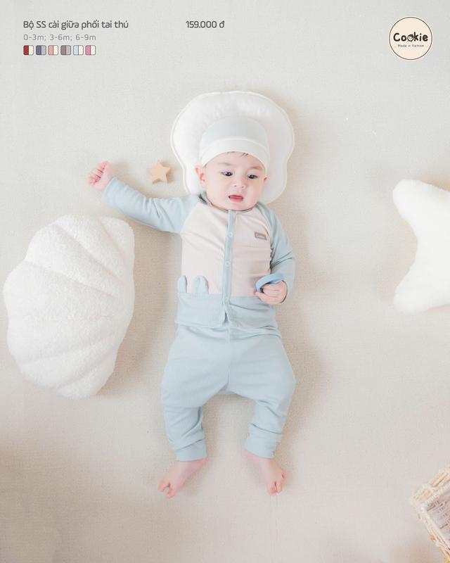 Cookie, Bộ Quần Áo Sơ Sinh Đáng Yêu Tai Thú Cho Bé Từ Newborn Đến 9 Tháng, Chất Liệu Tăm Lạnh bososinh quanao  tresosinh body tet bodysuit