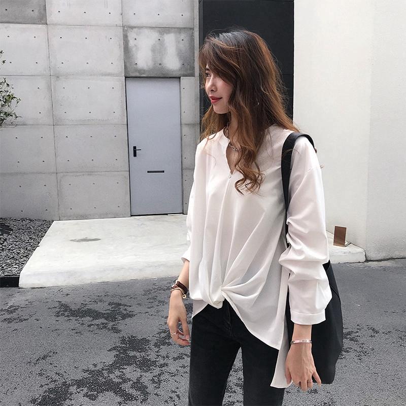 Product Introduction of M-4XL Korean Style Plus Size v-neck shirt for Women casual Long Sleeve loose blouse top Clothing Baggy 16