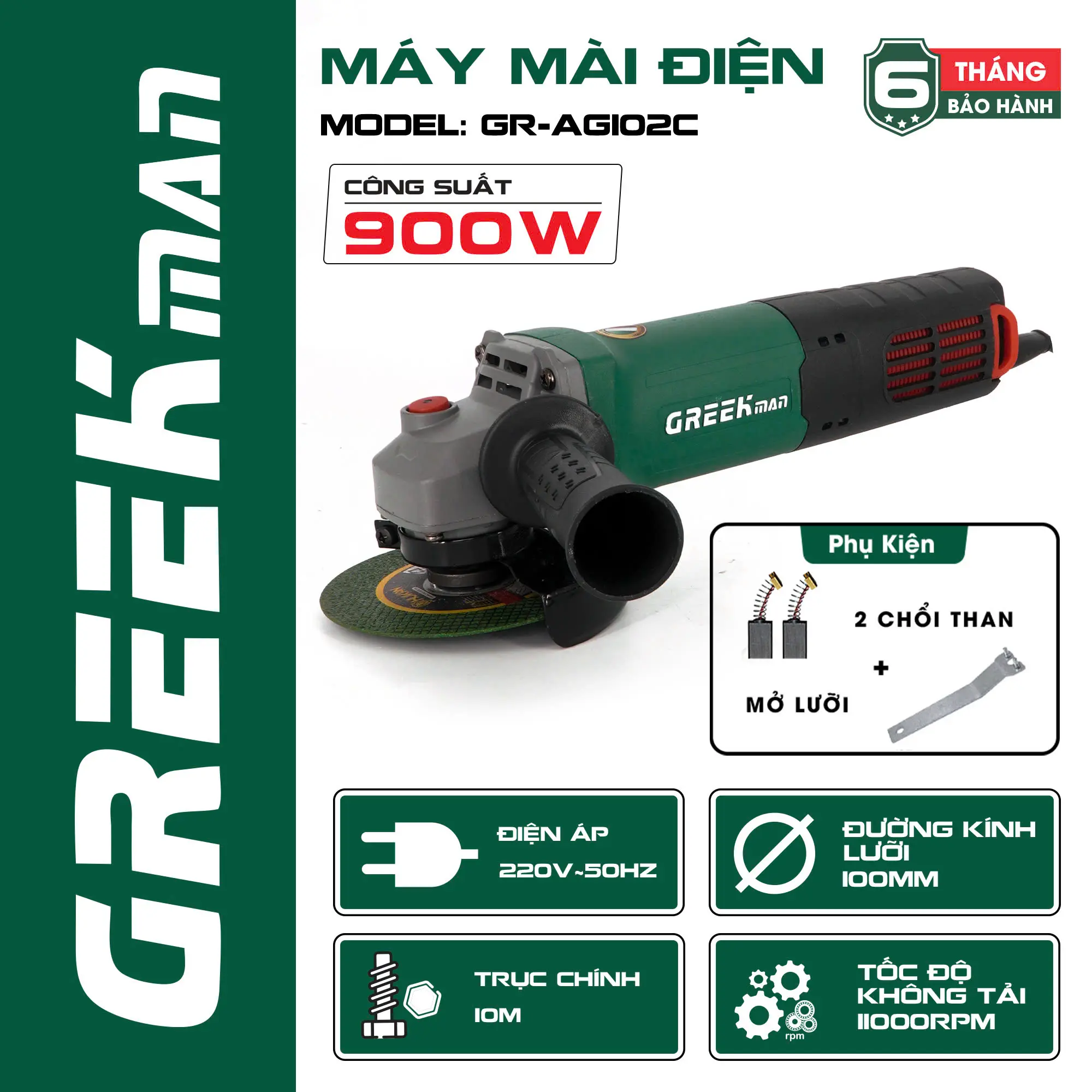 Máy mài điện GREEKMAN GR-AG102C, máy mài công tắc đuôi máy mài công suất cao 900W, cắt sắt V, hộp, mài, đánh bóng, máy mài cầm tay