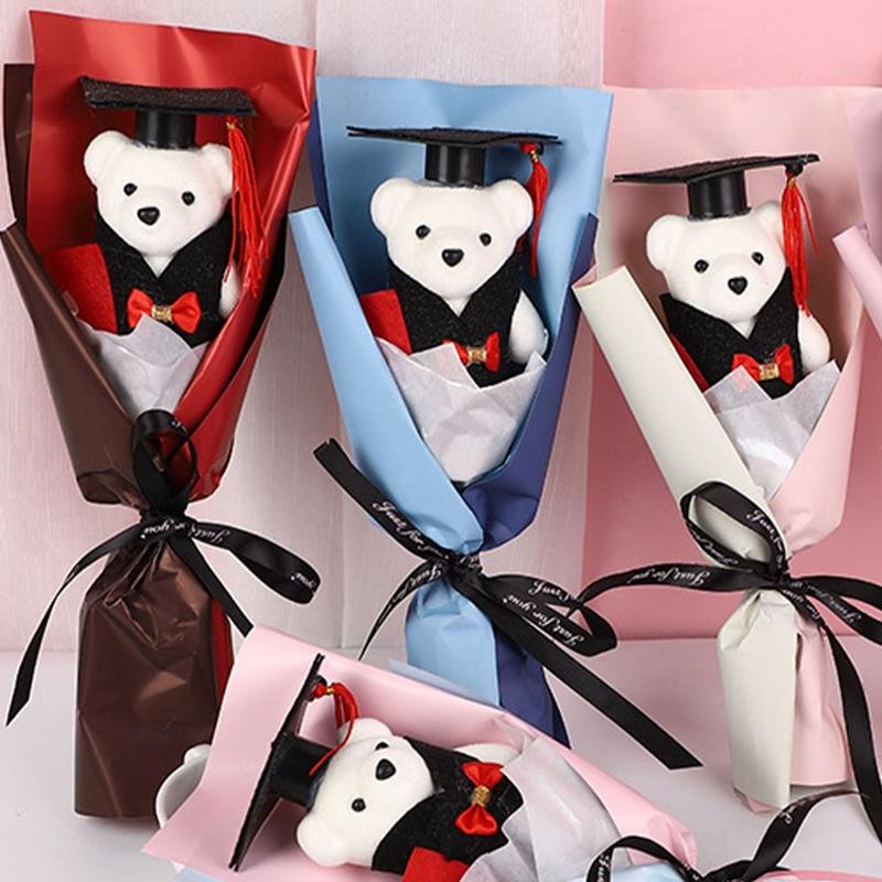 Product Introduction of Animal Bouquet Chic Graduation Bear Bouquet Lovely Elegant Doctoral Bear Toy Cartoon Bear Plush Bouquet Birthday Party 11
