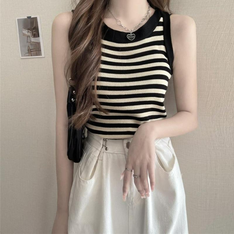 Áo croptop bigsize ba lỗ sọc viền trắng đen thun gân xịn co giãn mạnh năng động trẻ trung- G3