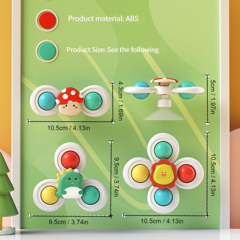 Suction Cup Spinner Toys, 3pcs/set Cartoon Animal Design Spinning Top, Rotating Finger Educational Grasping Toys, Rotating baby Toy with Suction Cup, Baby Toys Infant Toys Toddler Toys 2