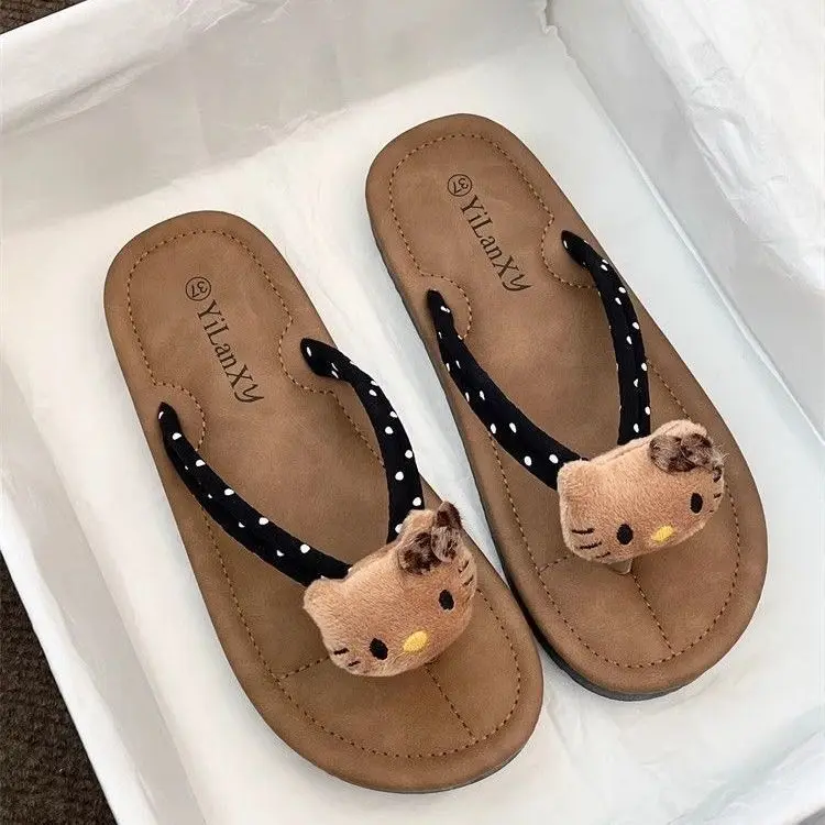 Dép Xỏ Ngón Hello Kitty, Ưa Nhìn, Dành Cho Nữ, Có Thể Đeo Ngoài Trời, Đế Mềm, Thường Ngày Và Đi Biển, Hàng Mới Về Mùa Hè 2024, Dễ Phối Đồ