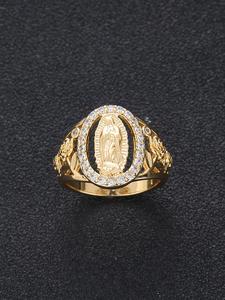 Anillo de diseño de la Virgen María estilo punk, con decoración de diamantes de imitación para mujeres y hombres para fiestas, decoración diaria, joyería vintage de moda y versátil para regalo de cumpleaños