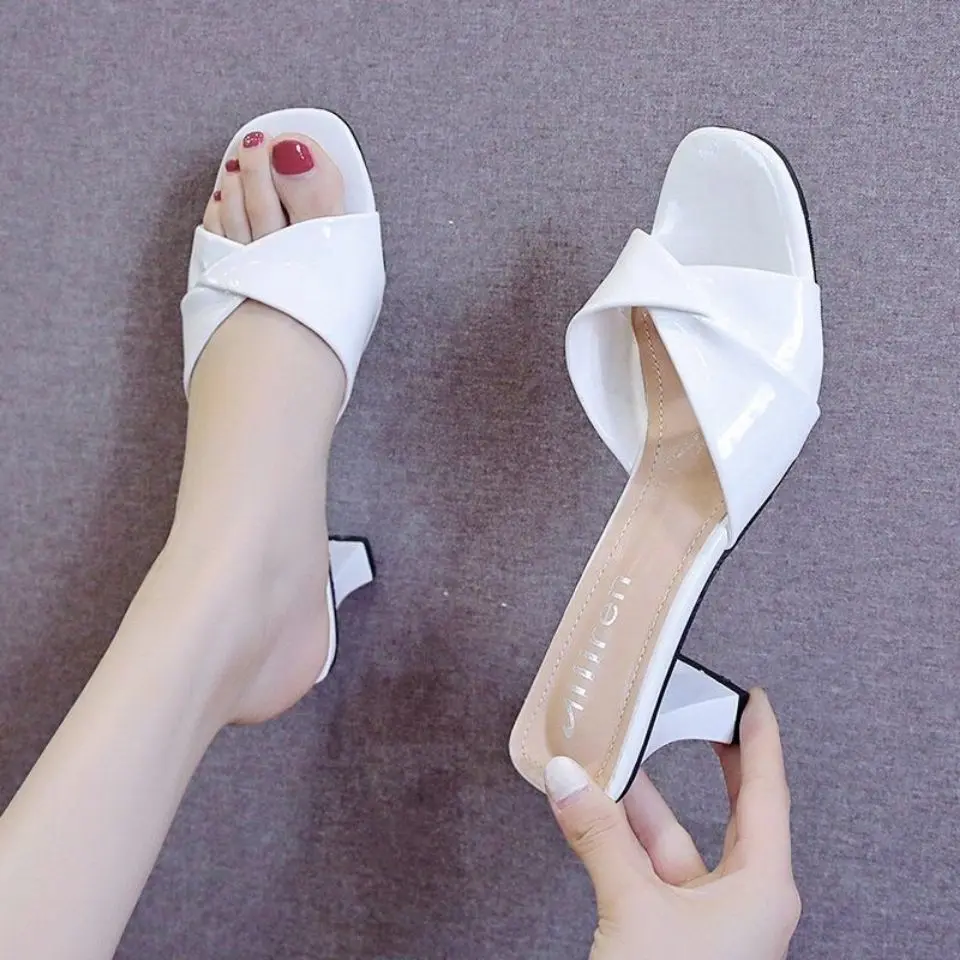 Women's Summer New Mid Heel Flip-Flops Korean Style Fashionable Sexy Sandals Women's Casual Peep Toe Shoes for Work Women Footwear Walking Shoes Girl Comfort Dance Bridal