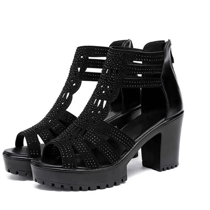 Dép Nữ, Nhẹ, Thoải Mái, Phong Cách Xuyên Biên Giới, Gót Chunky, Chống Trượt, Hở Mũi, Gót Cao Vừa, Kiểu La Mã, Giày Cao Cổ, Bốt Sandal Tăng Chiều Cao, Thích Hợp Cho Mẹ, Hàng Mới Về 2024 4