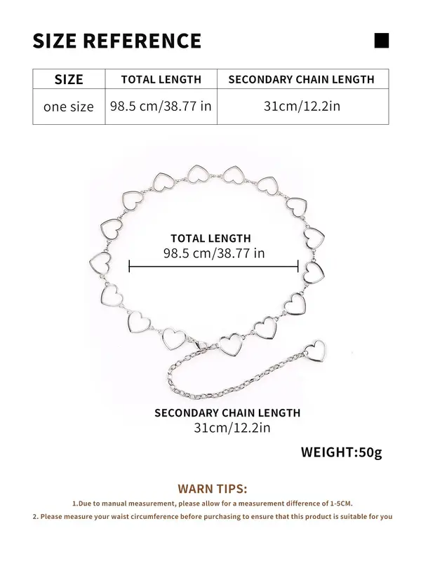 Women's Fashionable Heart Design Chain Belt, Casual Waistband for Jeans, Fashion Belt for Party, Daily Clothing Decor, Trendy All-match & Exquisite Belt for Birthday Gift, Valentine's Day, Gift 1