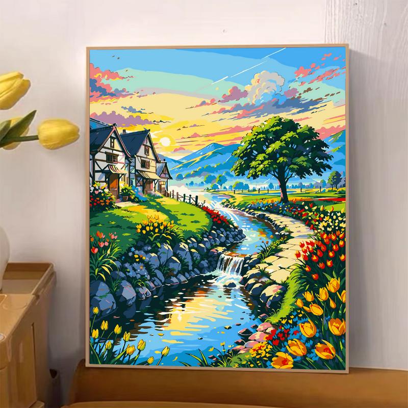 DIY tranh tô màu theo số sân vườn, tranh số hóa sân sau nhà, tranh tô màu kĩ thuật số  bình yên Vẽ Tranh Handmade Làm Đồ Handmade tranh  sơn