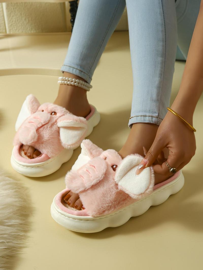 Product Introduction of Women's Cute Cartoon Elephant Design Plush Slippers, Casual Soft Comfortable Home Slippers, Warm Slippers for Indoor & Outdoor Use for Fall & Winter 11
