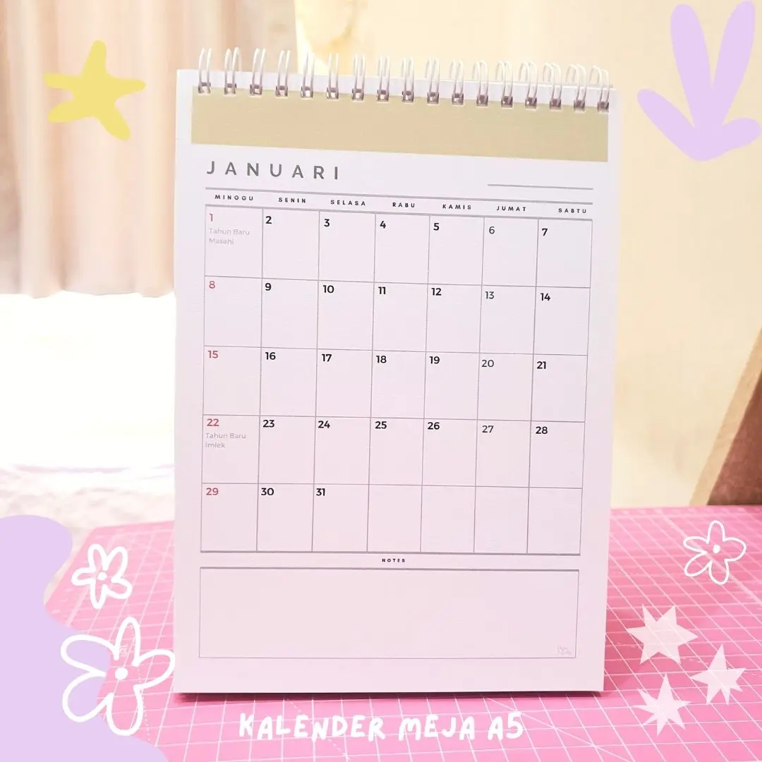 Kalender Meja 2025 A5 - Kalender Planner 2025 - 12 lembar + Cover (Libur nasional)