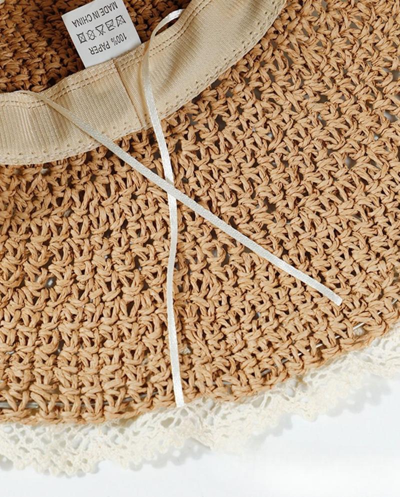 Product Introduction of Mũ Chống Nắng Đi Biển, Phong Cách Đi Chơi Mùa Hè, Thiết Yếu Bờ Biển, Dành Cho Nữ, Viền Ren, Thiết Kế Rỗng Vành Lớn, Làm Bằng Rơm 9