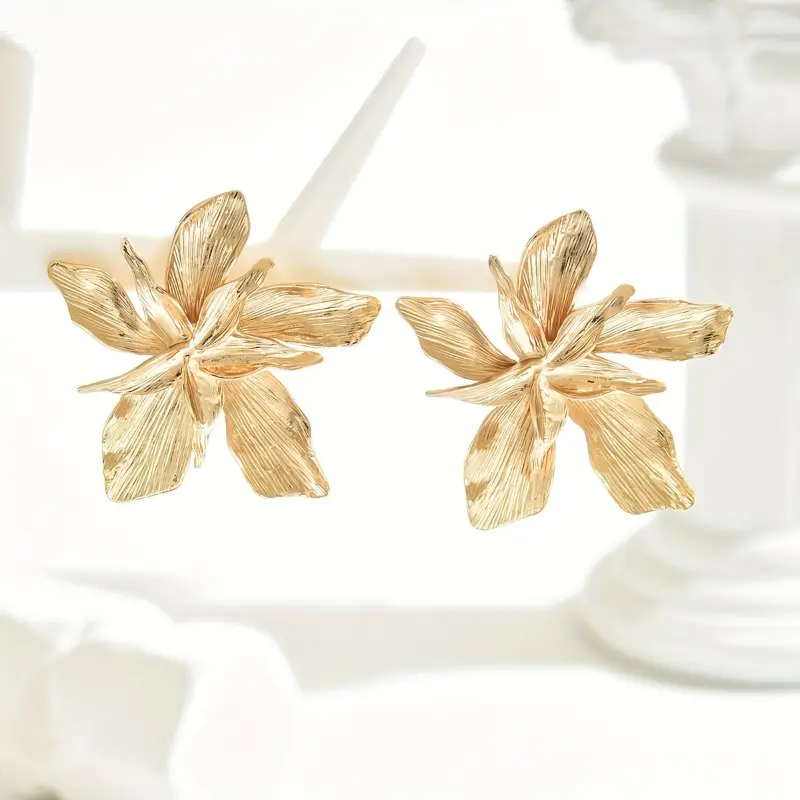 Bohemian Style 14KGoldenPlated Floral Copper Drop & Dangle Earrings with Stainless Steel Ear Needle for Women - All Season Versatile Fashion Jewelry Perfect for Parties 2
