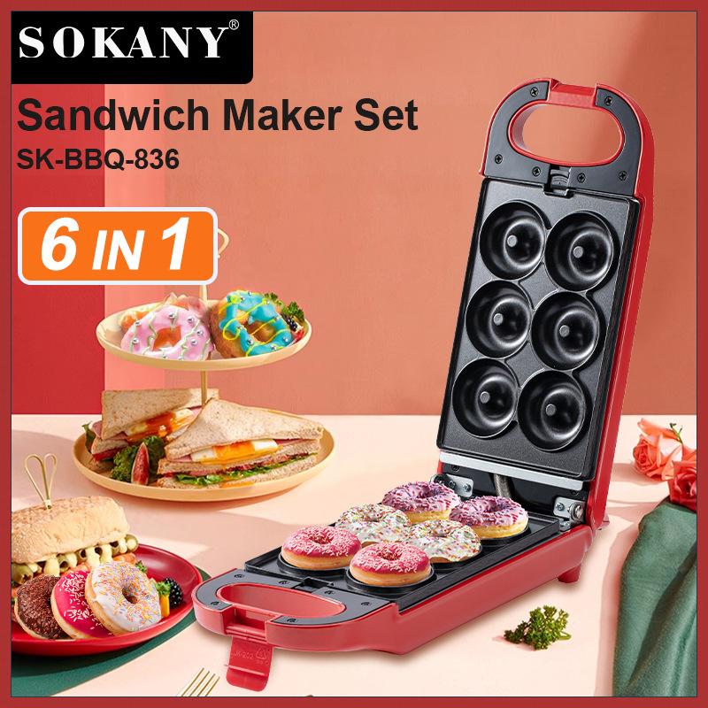 Máy làm bánh 6in1 SOKANY khuôn donut, bánh quế, bánh trứng, bánh tròn sokany 836 Máy Làm Sữa Pha Trà 1