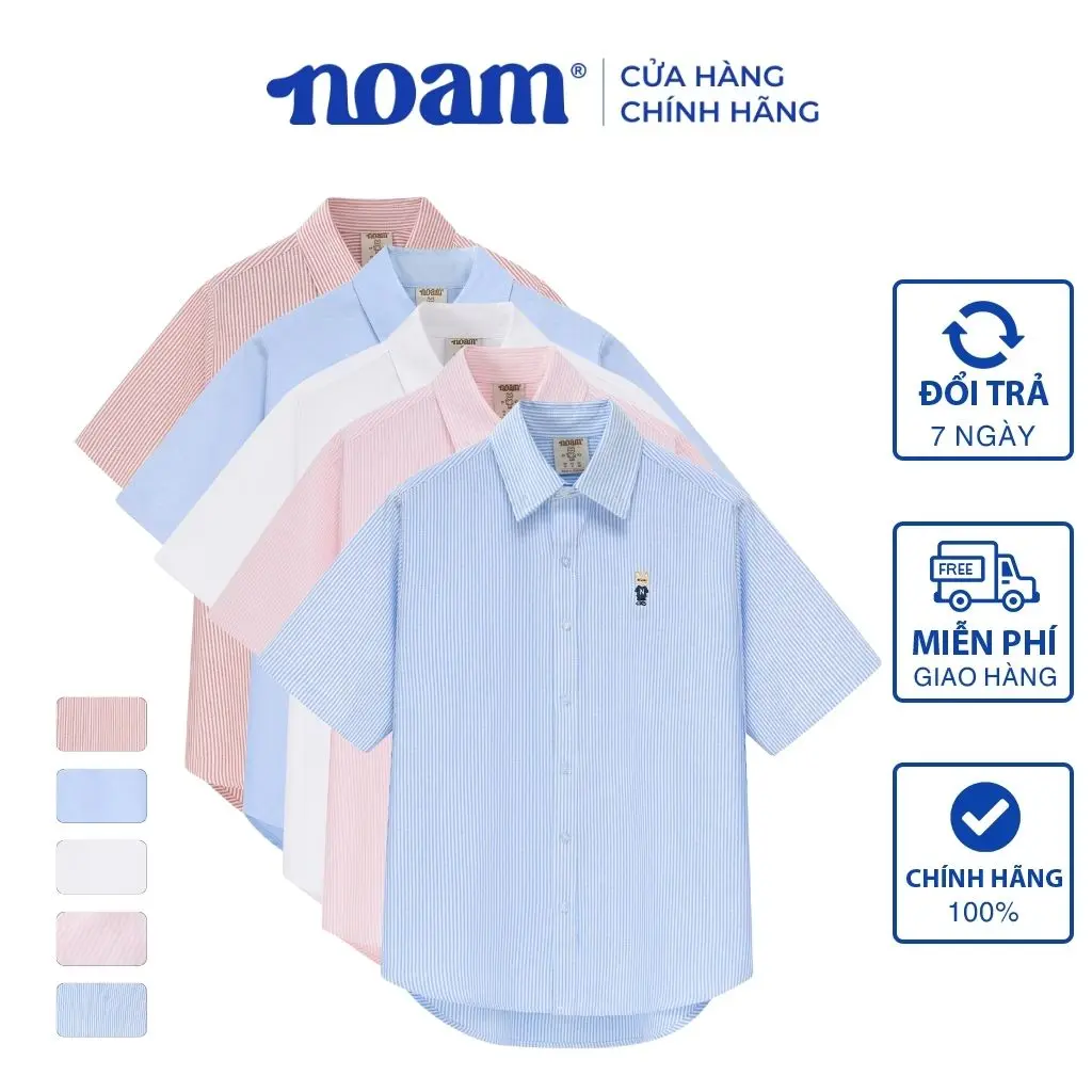 Áo Sơ Mi Ngắn Tay Form rộng NOAM Oxford - Màu trắng/ xanh/ hồng kẻ sọc/ đỏ kẻ sọc/ xanh kẻ sọc
