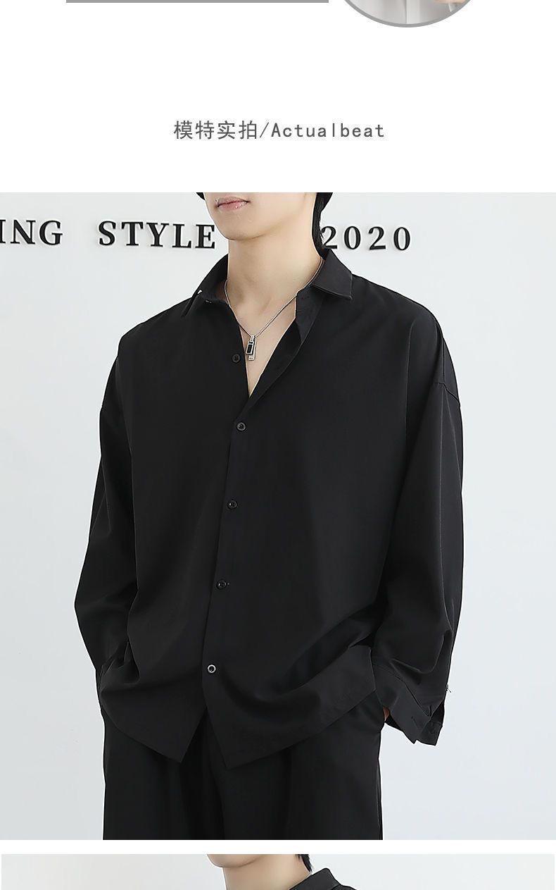 Product Introduction of Áo Sơ Mi Đen, Bộ Đồ Nam, Mỏng Mùa Xuân, Dài Tay, Rộng Rãi Và Thường Ngày, Thiết Kế Xếp Ly Đẹp Trai, Thích Hợp Cho Bé Trai Và Nam, Có Thể Mặc Bên Trong, Không Sắt, Thời Trang, [Shop Bán Chạy] 10