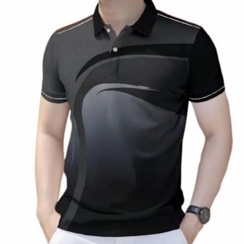 Product Introduction of Áo Polo Nam, Phong Cách Công Sở Thường Ngày Họa Tiết Gradient Hình Học, ngắn Tay, Chất Lượng Cao, Dành Cho Nam Menswear Có Cổ Shirt 3