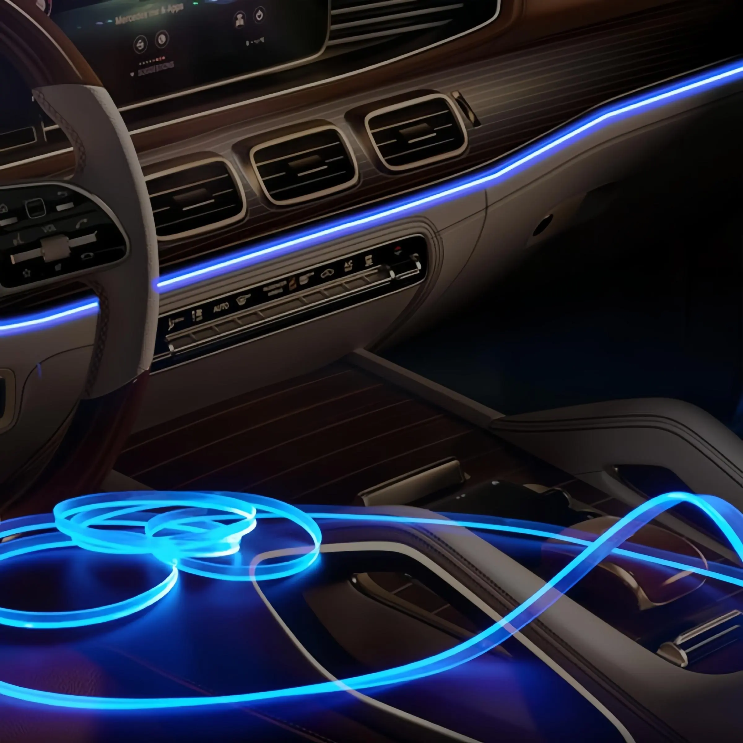 Smart Remote Control LED Light, USB Powered 64-Color Changing Fiber Optic Car Interior Ambient Light, Decorative Light for Car Home Party