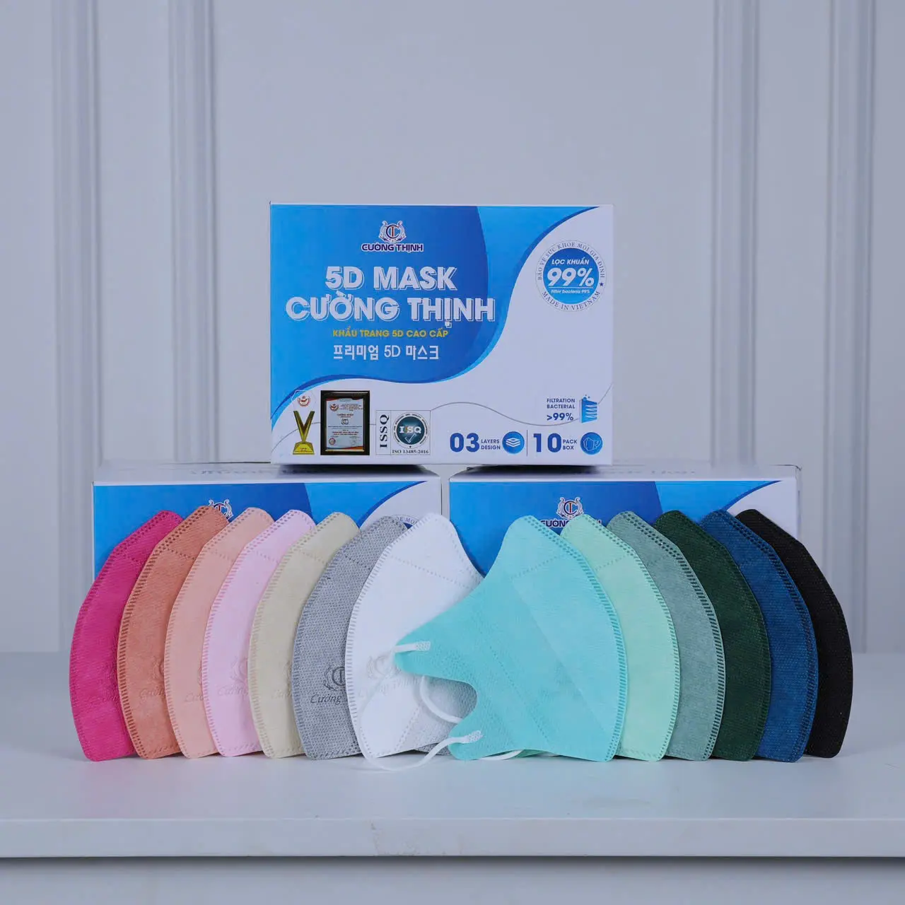 Khẩu trang 5d cường thịnh combo 100 cái mix màu form thoải mái mềm mại