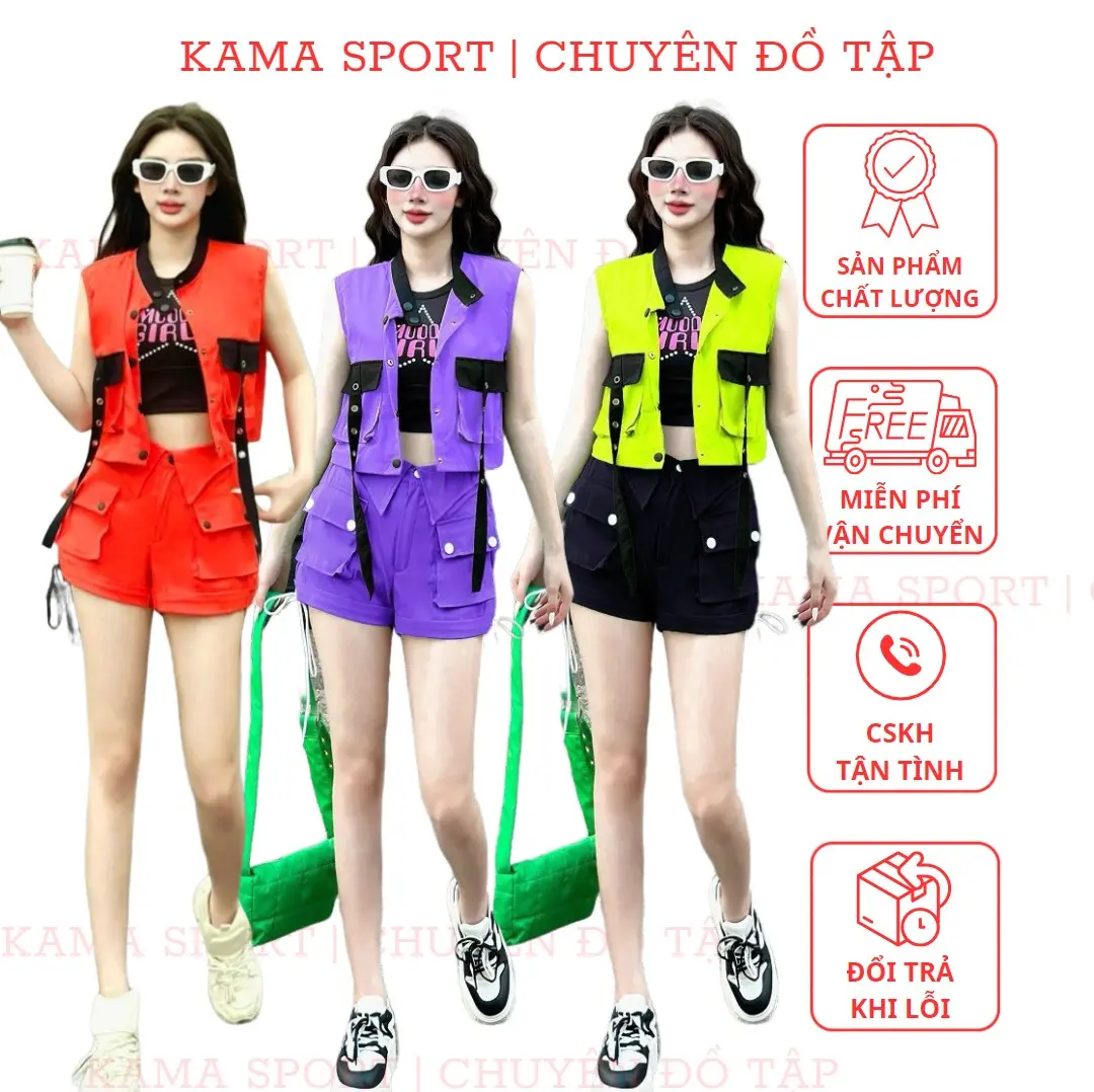 Bộ thể thao nữ BG1 quần đùi và áo khoác ngoài chất kaki mềm nhảy shuffle dance, dân vũ, aerobic Sport Tập Yoga Chạy Bộ