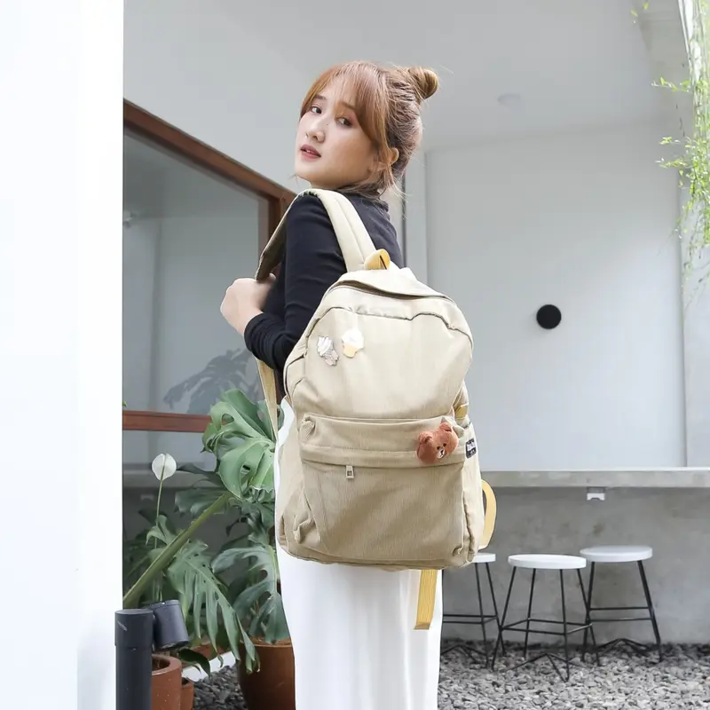 Himeku OOGIE MEDIUM Corduroy Backpack - Tas Sekolah Kuliah Kerja Sedang - Tas Laptop - Ransel Corduroy Pria Wanita 6