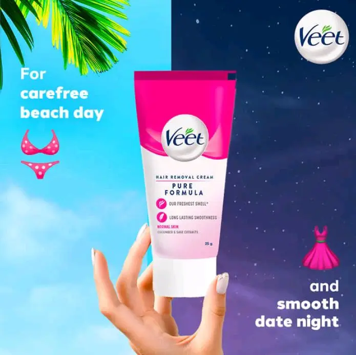 Veet Hair Removal Cream perontok bulu pink 25gr kulit mulus bersih putih bebas bau menyengat Organik Asam Amino Bebas Silikon Tanpa Pengharum 0