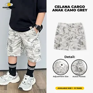 KiddSupply Celana Cargo Pendek Camo Grey | Celana Cargo Loreng Anak | KD-SPC-CMO-ABGRY