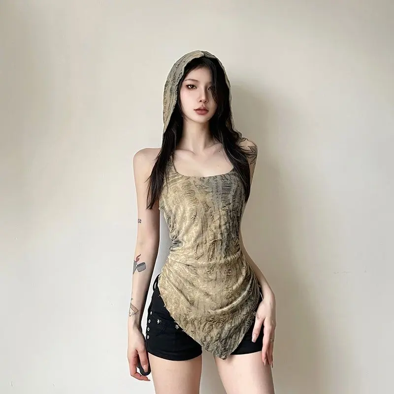 Áo Vest Có Mũ Trùm Đầu, Thiết Kế Đơn Giản, Phong Cách Đường Phố, Ngầu, Văn Hóa Đất Thải, Hợp Xu hướng, Dễ Phối Đồ, Áo Peplum, Hàng Mới Về Năm 2024 Nữ Top