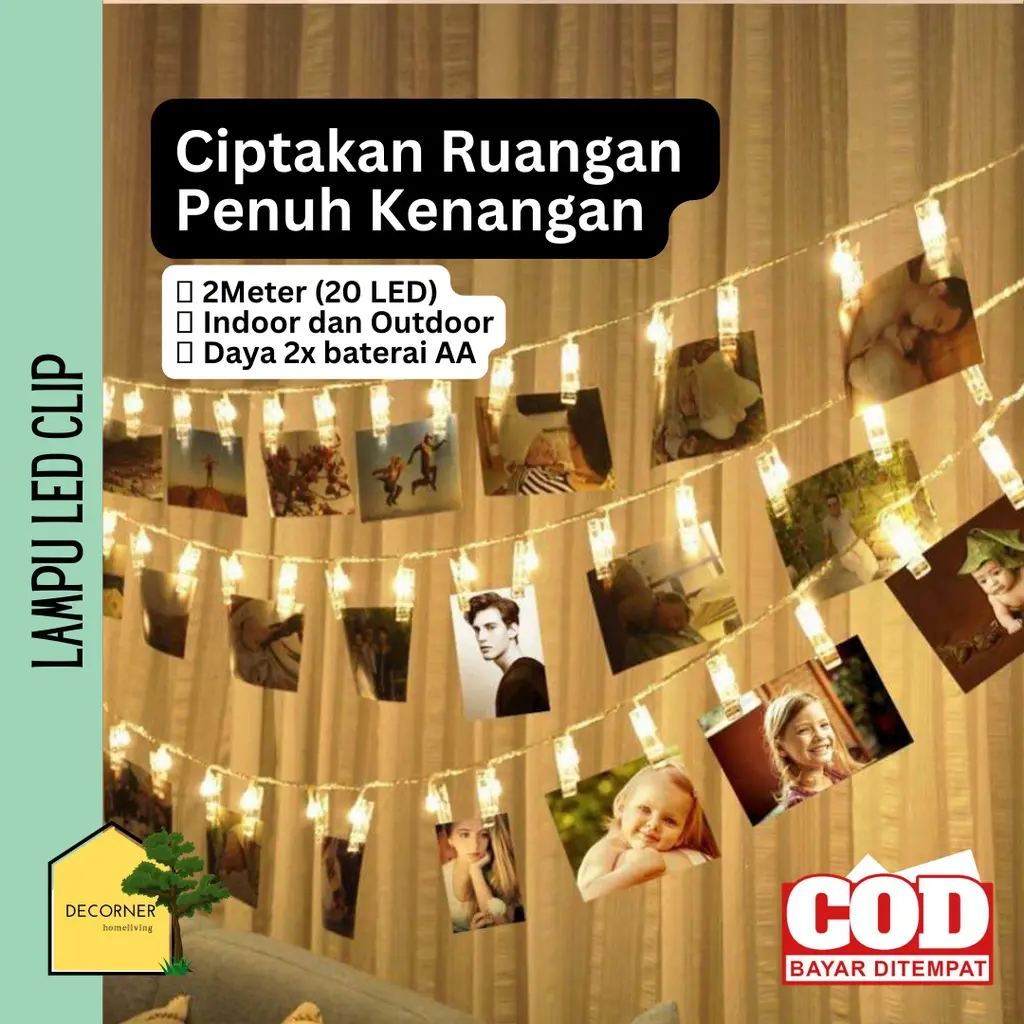 Lampu LED Jepitan Foto 20 Clip Dekorasi Kamar Aesthetic 2 Meter