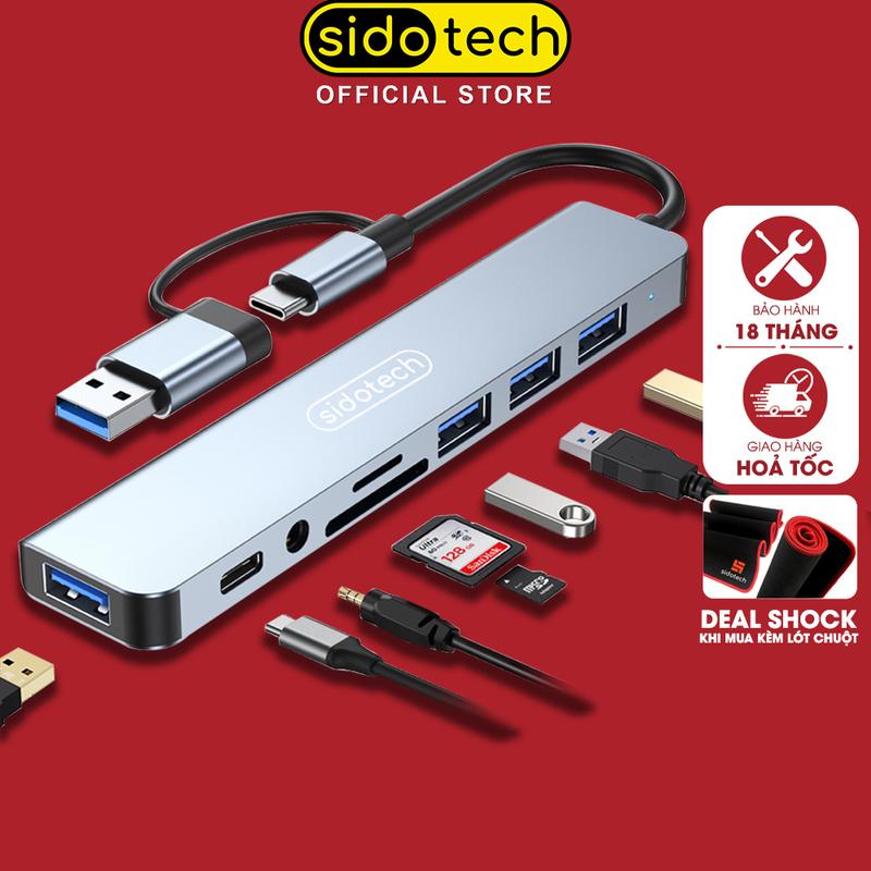 Hub type C USB 3.0 mở rộng 8 port SIDOTECH UT8D cáp cổng chuyển đổi 2 đầu in 1…