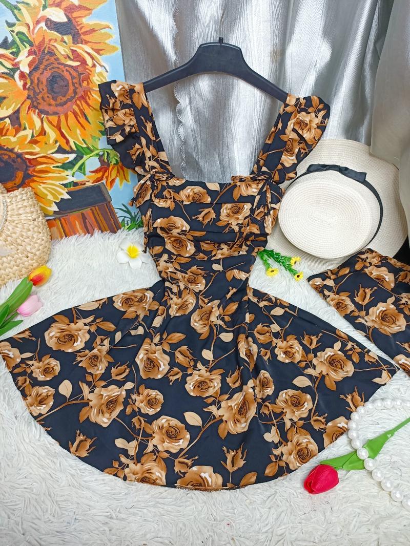 Product Introduction of Set đầm ngắn cánh tiên cột nơ, có mút. Dáng trên gối (kèm quần) 6