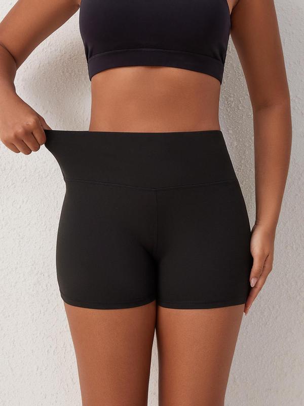 Women's Solid High Waist Pocket Design Sports Gym Shorts, Casual Comfy Breathable Skinny Shorts for Yoga Gym Workout Running, Ladies Sportswear for All Seasons 2