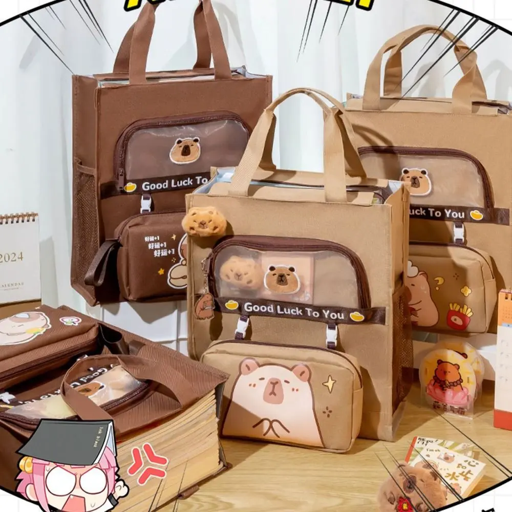 Túi đi học tote, Sáu lớp, Thiết kế hoạt hình, Dung tích lớn, Túi xách Capybara, Không thấm nước, Cầm Tay, Túi nghệ thuật, Thích hợp cho bé trai và bé gái