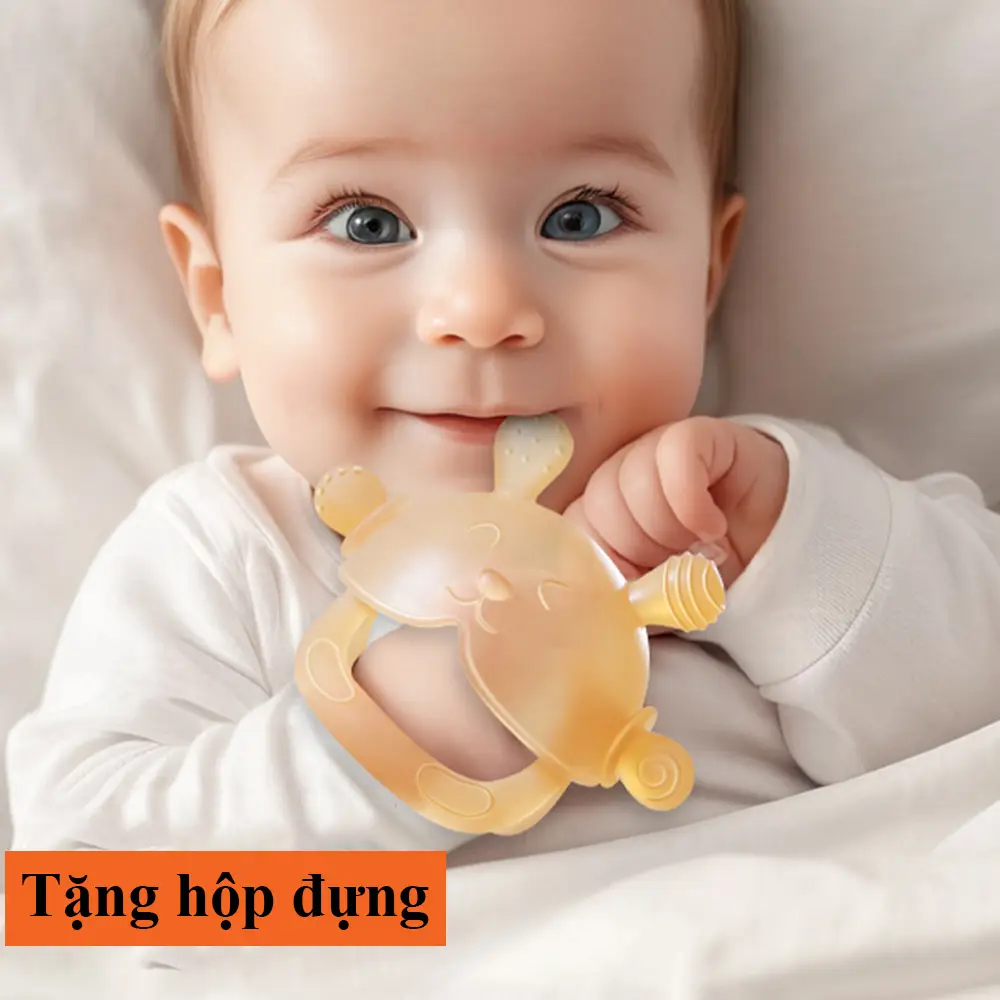 [Tặng Hộp Đựng] Gặm nướu cầm tay silicone mềm hình gấu cho bé