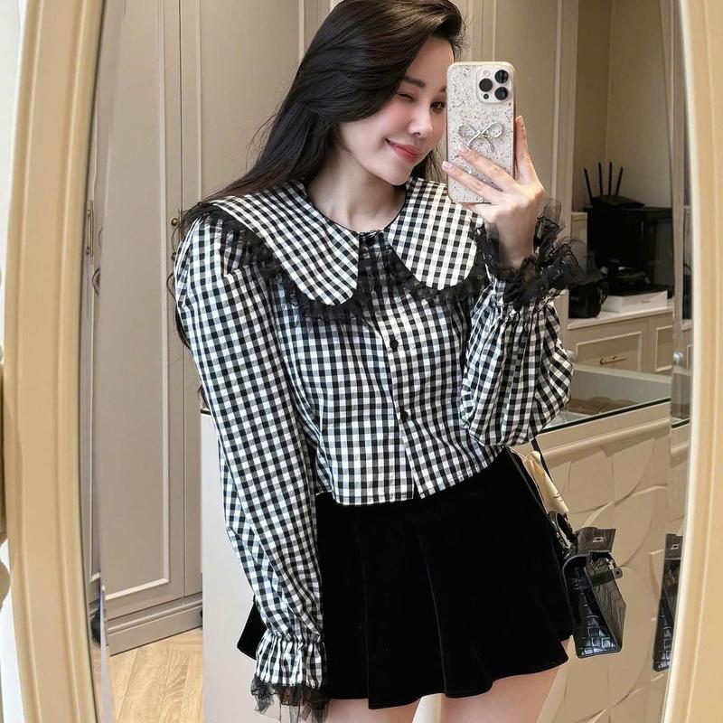  Áo sơ mi BIGSIZE dễ thương đi làm đi chơi đi tiệc - Ú Xinh Store - AK18  Caro Đen Trắng  
