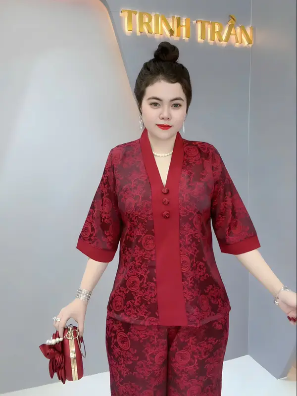 Bộ BÀI LAI GẤM NÚT BỌC tay lỡ quần dài, bộ gồm 2 món áo và quần. 7