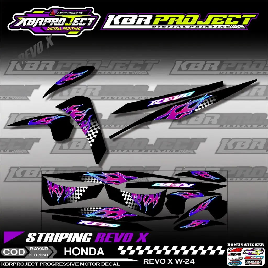 REVO X STIKER STRIPING PREMIUM MOTOR KEREN LIS VARIASI REVO X STIKER MOTOR HONDA DESAIN RACING W.24 HOLOGRAM TRANSPARAN BISA COD Motorcycle