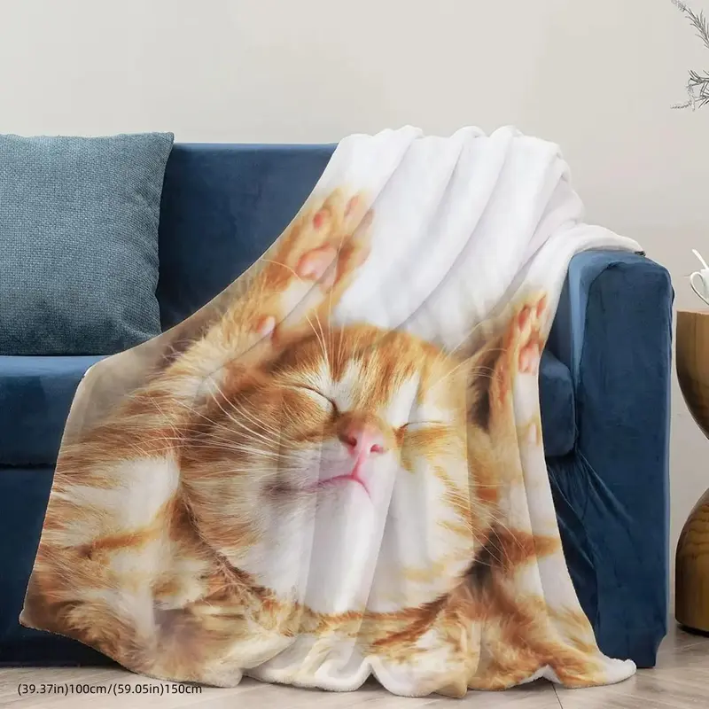 Cute Cat Pattern Blanket, 1 Count Soft Warm Throw Blanket, Air-conditioned Room Blanket, Warm Nap Blanket for Home & Office & Travel 5