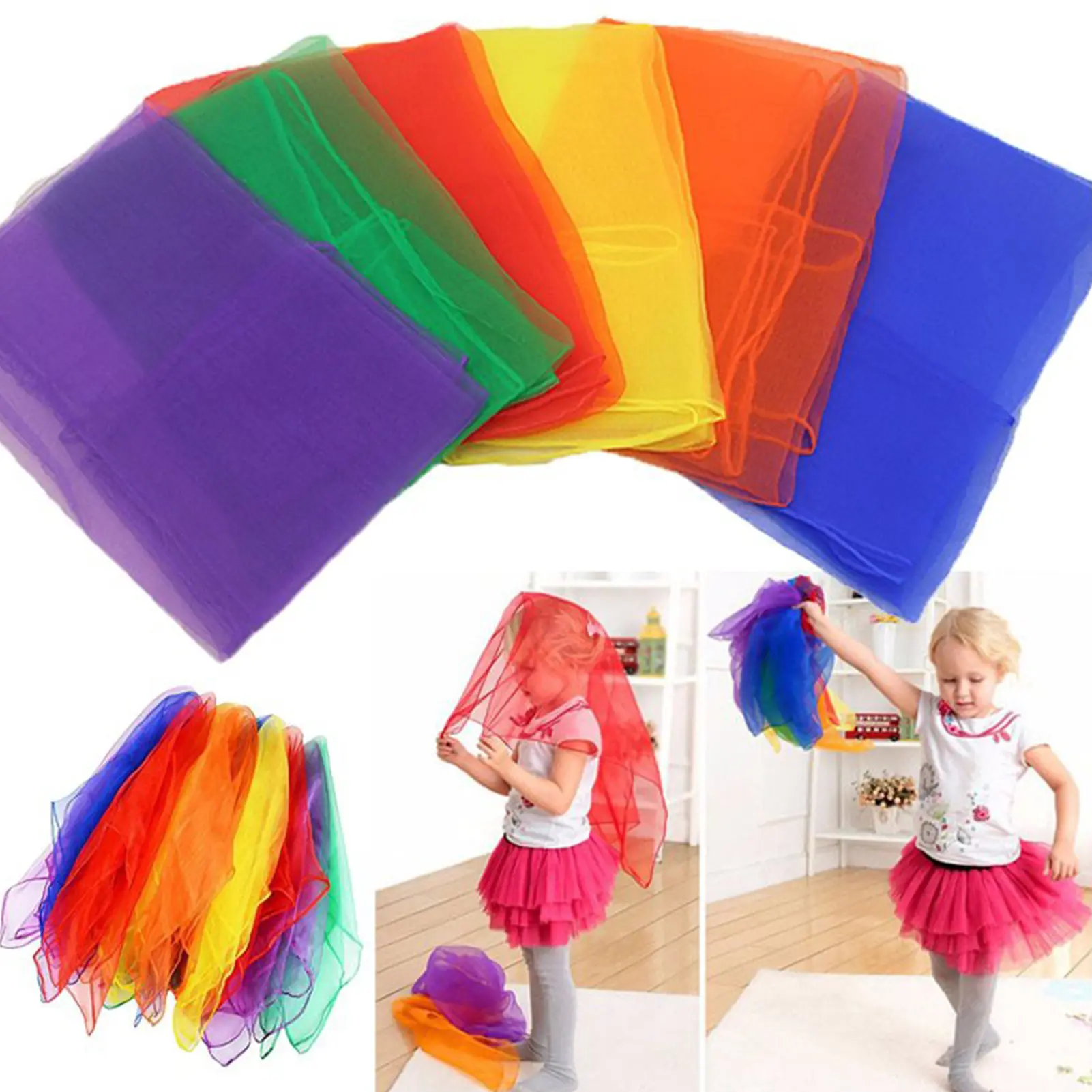 Pdinshz 10Pcs Dance Scarves Juggling Scarves Washable Multipurpose Children Movement Learning Education Colorful Scarfs Musical Accessories