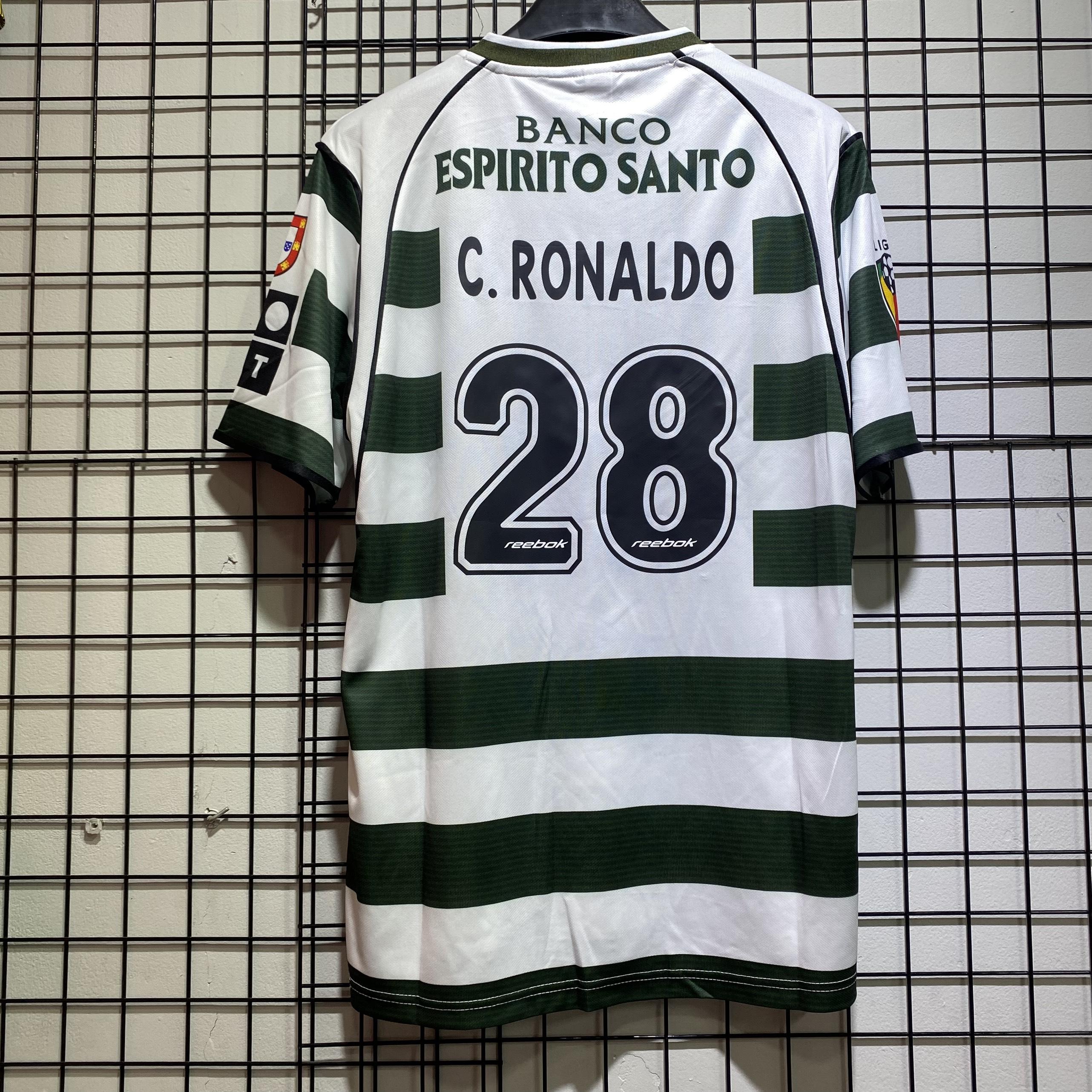 Áo bóng đá retro Lisbon 2002 In Ronaldo-28 vải Cotton Polyester nguyên tem