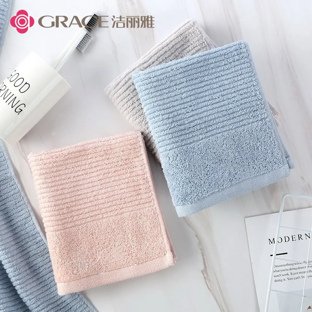 Khăn Cotton, Grace, Chính Hãng, Chất Liệu Cotton Nguyên Chất, Loại A, Thiết Kế Trơn, Mềm Mại, Thích Hợp Cho Nam Và Nữ, Khăn Mặt Nhà Tắm