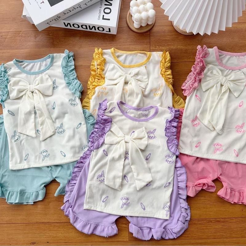 A93 Combo 4 bộ quần áo ba lỗ viền bèo cho bé gái từ 8-20kg chất liệu thun tăm lạnh SG 0