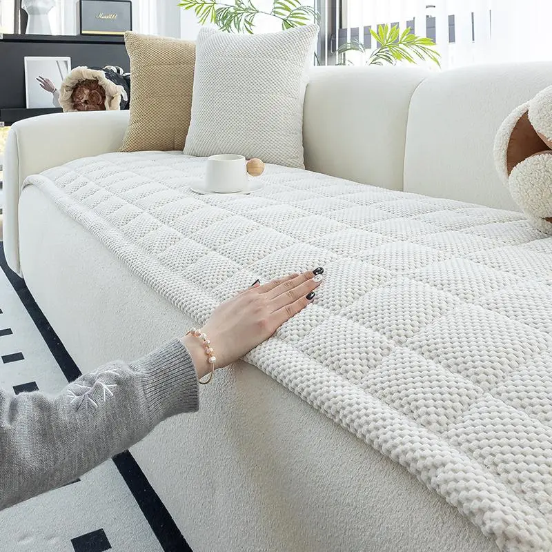 Solid Color Sofa Cover, 1 Count Non-slip Sofa Slipcover, Soft Comfortable Sofa Protector, Sofa Protective Cover for Home Living Room 7