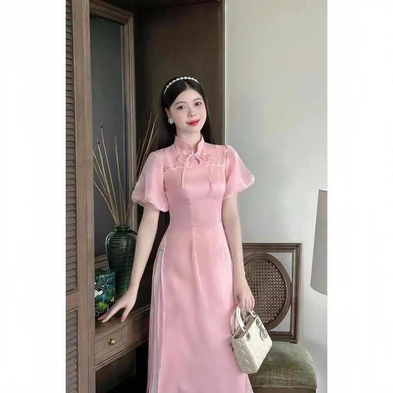 Set áo dài cách tân tay bồng phong cách tiểu thư chụp ảnh kỷ yếu , set áo dài chơi xuân vui tết (kèm quần) dự tiệc, NUNU SUSU 0
