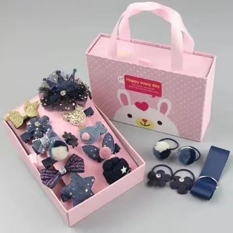 New Hair Accessories Bowknot 18 Pieces Suit Gift Box Internet Celebrity Rabbit Hairpin Children Headwear Little Girl Fringe Hairpin