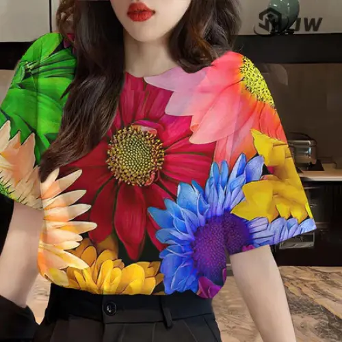 Áo Thun Hoa Hướng Dương In 3D, Dành Cho Nữ, Áo Nữ Hawaii Đầy Màu Sắc, Hàng Mới Về 2025, Dáng Rộng Vừa Vặn, Đẹp, Thường Ngày 7