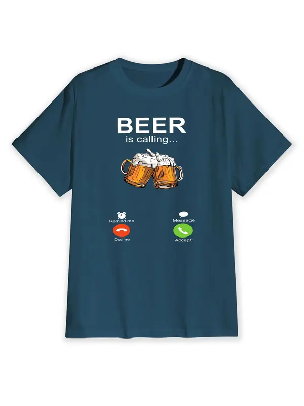 Men's Beer & Letter Graphic Round Neck Tee, Casual Comfy Regular Fit Short Sleeve T-Shirt for Summer, Knitting Top for Men, Graphic Tees 7