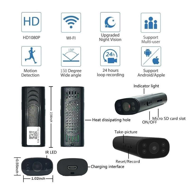 1080P Spy Camera Mini Wifi Baterai Internal FHD 2MP Kamera Cctv Mini Tersembunyi Security Cameras Pengintai Mini Kamera Kecil Tersembunyi Tanpa Wifi Ip Camera Cctv Wifi Spy Cam Kamera Pengintai Mini with Night Vision Wireless Smart 3