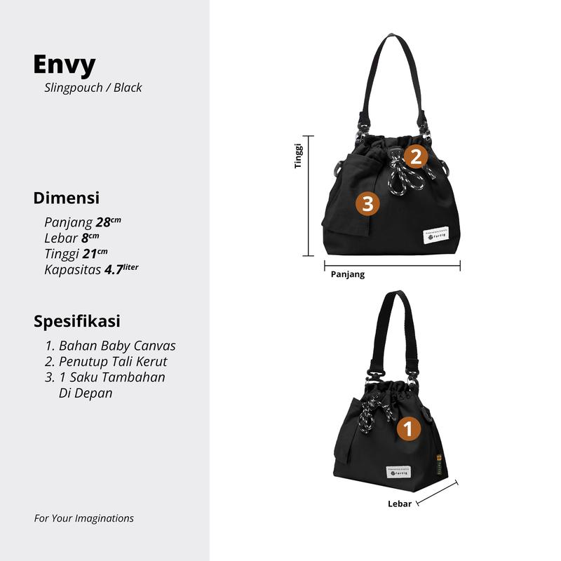 Product Introduction of Fertig - Envy Black - Tas Serut 2 In 1 Slingbag Clutch bag - Dumpling Bag Wanita Kanvas -Tas Selempang Wanita 0