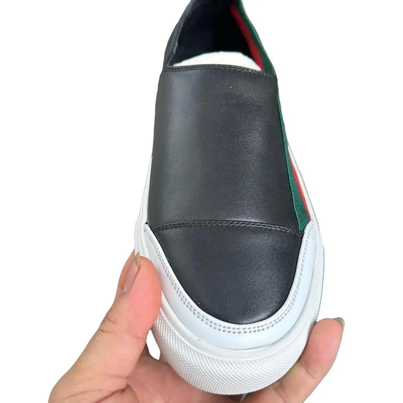 Giày Sliopon lười Nam Da Trơn Phối viền chun vạch Xanh Đỏ Phối Mũi Da Trắng Đế Cao Su Siêu Sang Mũi Tròn giay Penny Loafer giay slip